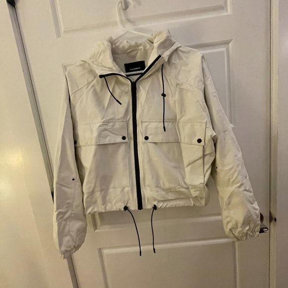 SOLD - not on Poshmark Pull & Bear White Zippered Jacket - Picture 1 of 3